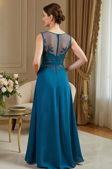 Peacock Blue A-Line Mother Of The Bride Dress With Appliques